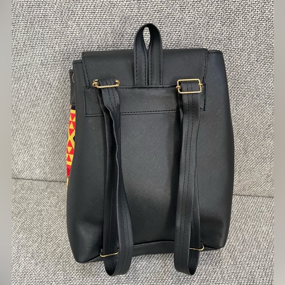 Frida Kahlo Vibrant Black and Red Geometric Backpack Puse - Picture 2 of 16